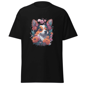 T-shirt flower dog design merchyprint dog lovers (Color: Black, size: XL)