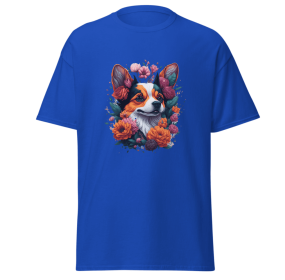 T-shirt flower dog design merchyprint dog lovers (Color: Blue, size: XL)