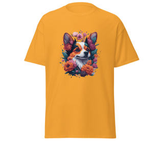 T-shirt flower dog design merchyprint dog lovers (Color: Yellow, size: XL)