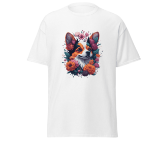 T-shirt flower dog design merchyprint dog lovers (Color: White, size: L)