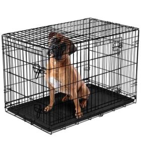 Double-Door Foldable Metal Wire Dog Crate with Divider, XX-Large, 48" (Color: 30", size: Double-Door)