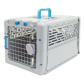 Small 19" Collapsible Plastic Pet Kennel, Pet Carrier, Dog, Cat, Small Animal (Color: Gray)